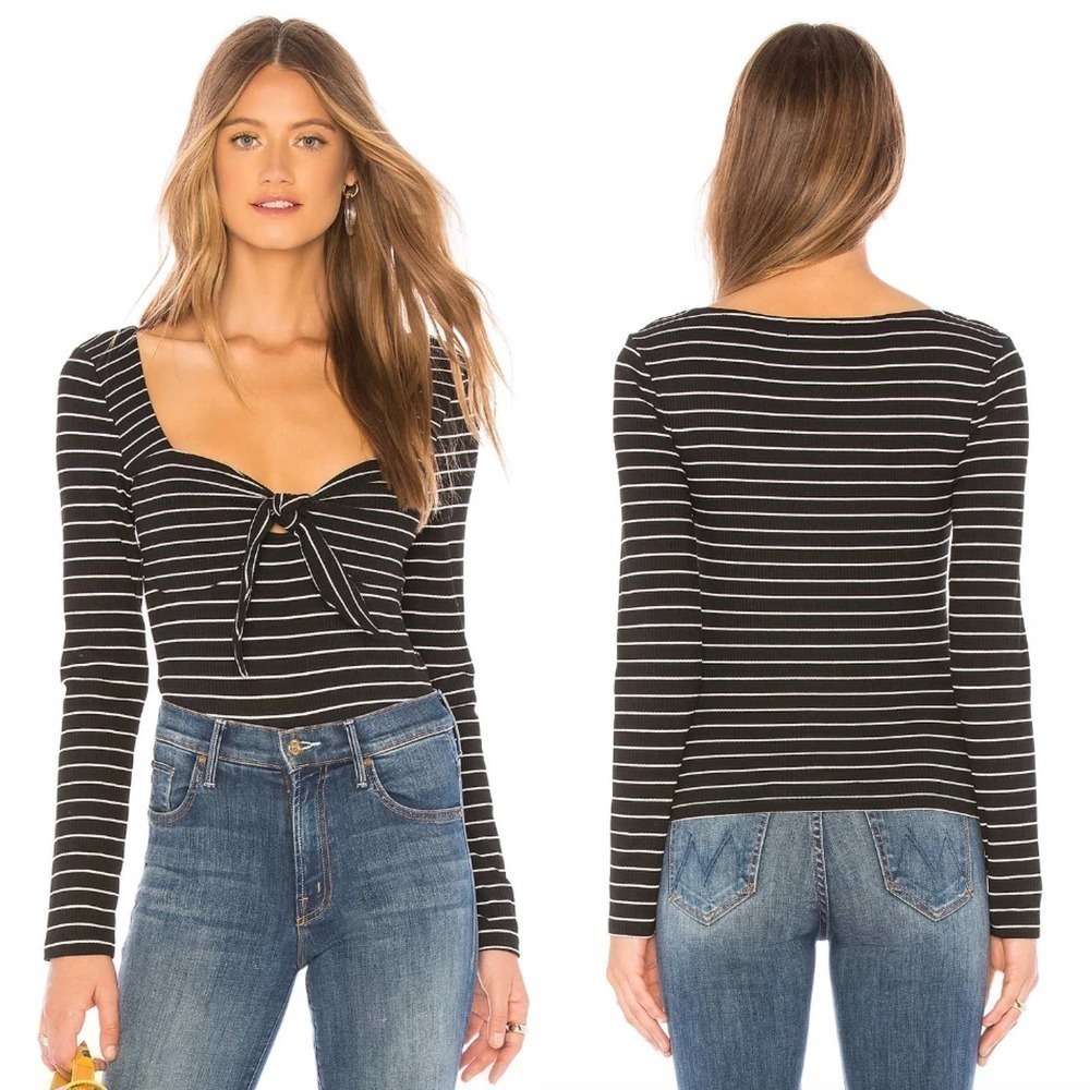 MINKPINK x REVOLVE Morgan Black and White Stripe Ribbed Top Size Medium